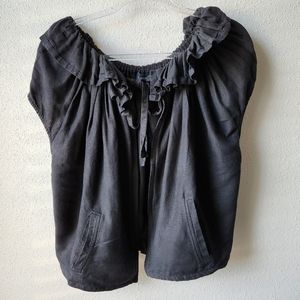 KAREN KANE Ruffle Neck Front Tie Linen Rayon Blend Vest Jacket